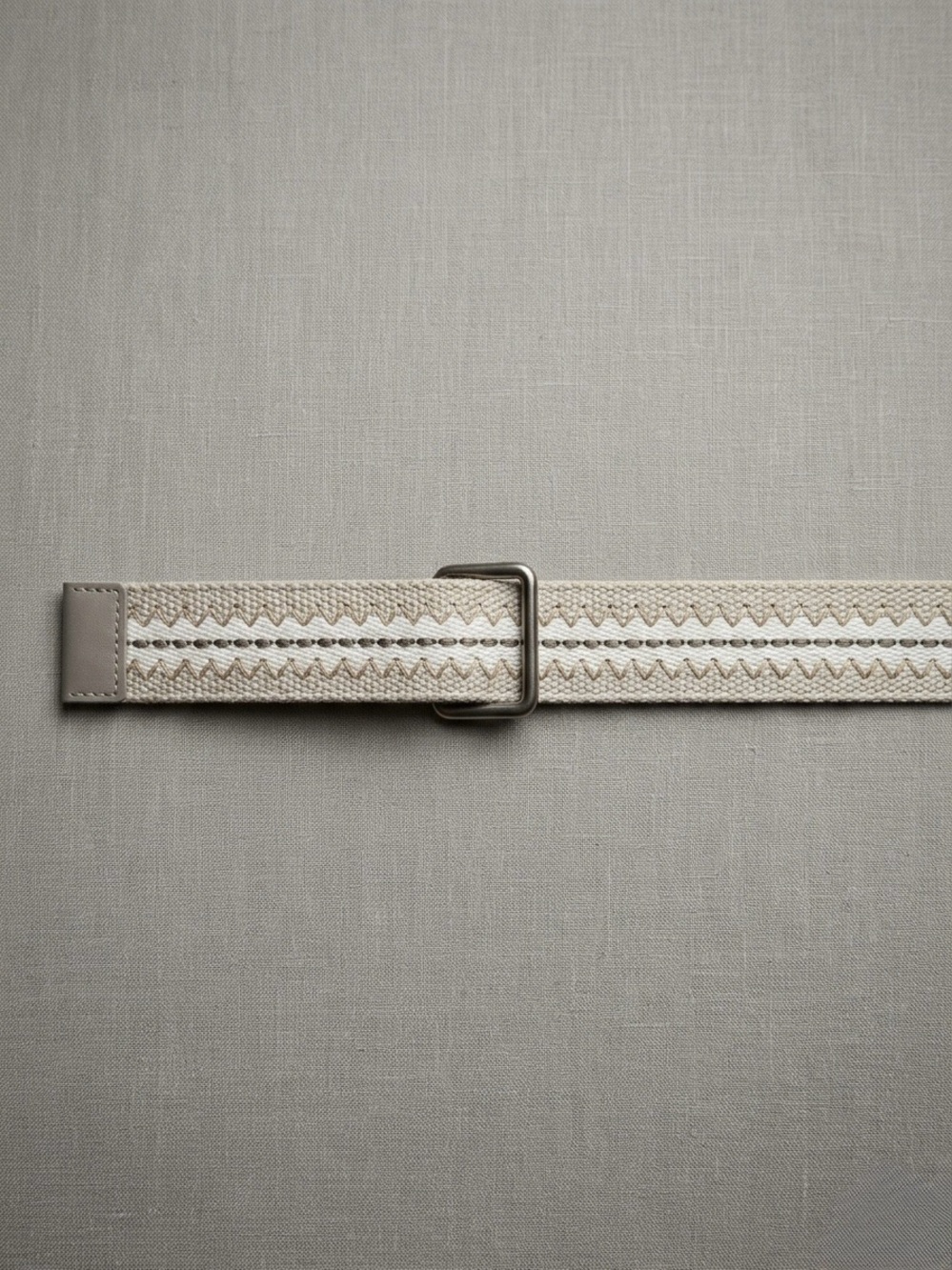 Cream Woven Webbing Belt with Silver Buckle 37”